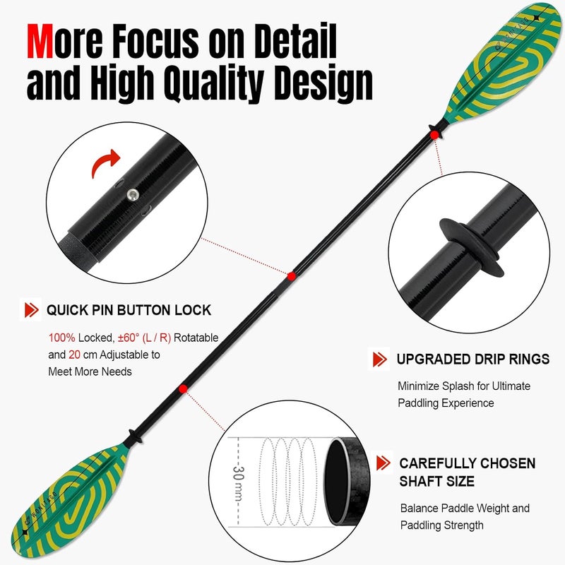 WONITAGO Kayak Paddles with Fiberglass Shaft and Reinforced PP Blade, Floating Adjustable Kayaking Oars, 3 Piece, 220-240 cm/86-94 Inches, 240-260 cm/94-102 Inches - Image 4